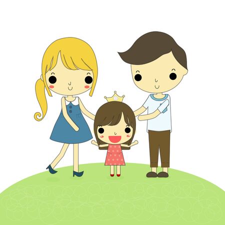 father, mother and their child with happy emotion on white backgroundのイラスト素材