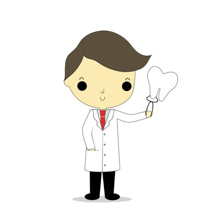 man in dentist suit who carry tool with teeth on white background.のイラスト素材