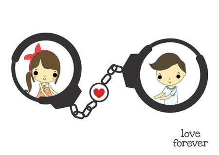 black shackle with heart has girl and boy on it.のイラスト素材