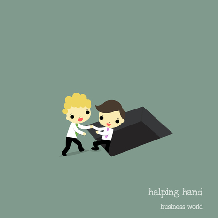 a businessman help another businessman from risk onv dark blue background.のイラスト素材