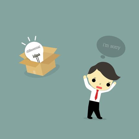 businessman who abandon of thinking differential idea is sad on blue background.のイラスト素材