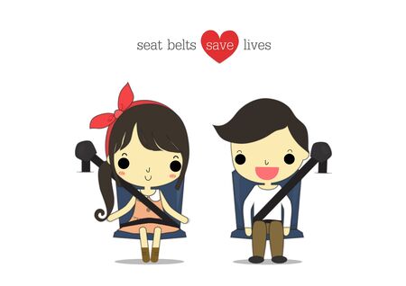 man and woman have seatbelt with text " seat belts save lives " on isolate background.のイラスト素材