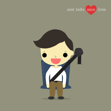 man is driver and seatbelt with text " seat belts save lives " on gray background.のイラスト素材