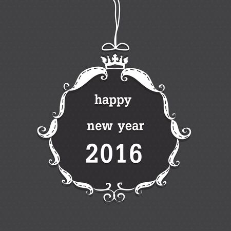happy new year 2016 on white frame and crown on gray dot background.のイラスト素材