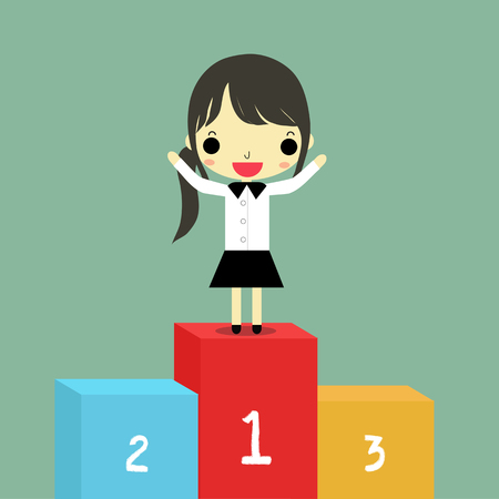 businesswoman at the one rank of podium on blue background.のイラスト素材