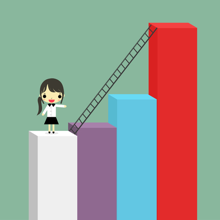 businesswoman at  4th podium and stairs on her way to success that go to 1st podium on blue background.のイラスト素材