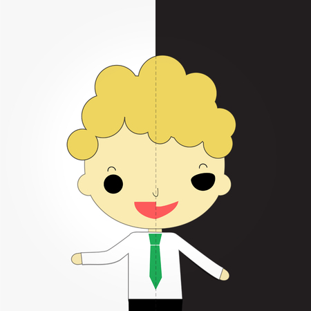 human who is devil and angel on black and white background.のイラスト素材