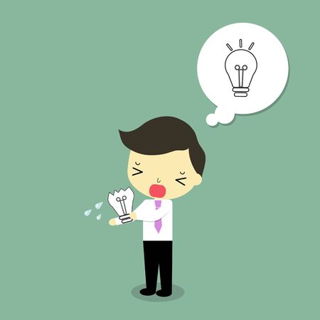 businessman carry broke light bulb with sad emotion.のイラスト素材