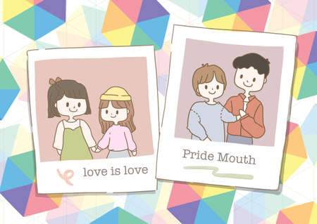 Isometric background in colorful rainbow colors for LGBT Pride Month. Celebrated annual. Human rights and tolerance. Illustration of love is love.の写真素材