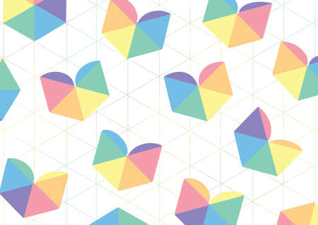 Isometric background in bright rainbow colors. Colorful heart shape isometric graphic element on white background. Illustration For Wallpaper, Banner, Background, Card, Book Illustration, Poster.の写真素材