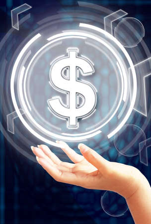 dollar button on hand の写真素材