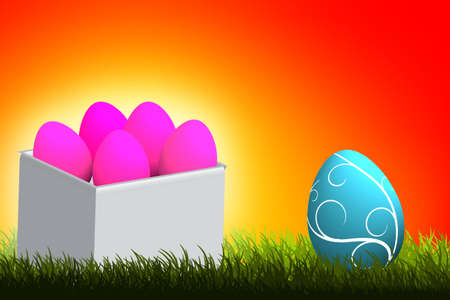 easter eggs over hot background の写真素材
