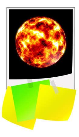 fire planet photo with note paper  の写真素材