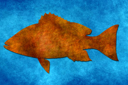 grunge brown fish on blue paper 