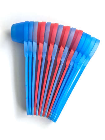 plastic spoon have little luster white backgroundの写真素材