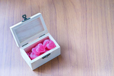 Sweet candy heart in box woodenの写真素材