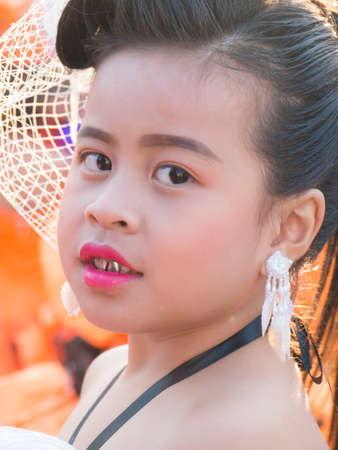 Little Girl wear drum Meyer, beautiful girl with dark makeup and lovely,の写真素材