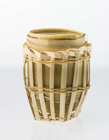 Bamboo cup on white background,の写真素材