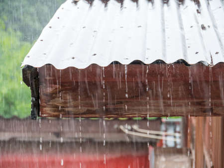 Rain on the roof and waterdrop background,の写真素材
