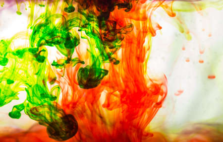 color abstract background, color in water, movement green ink in water,