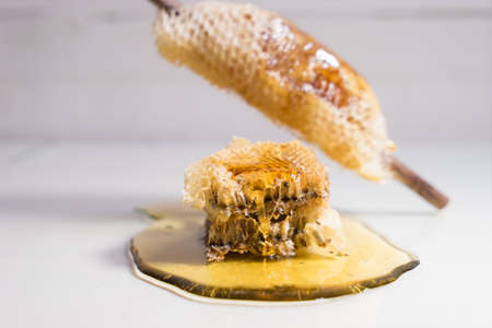 Yellow Honeycomb on white background,の写真素材