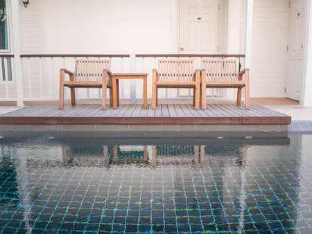 chair in poolsideの写真素材