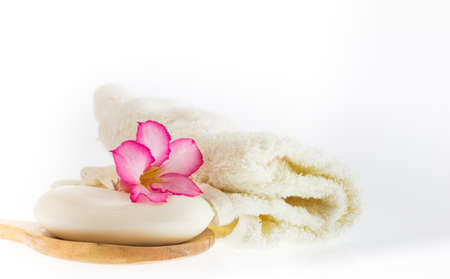 Spa products on light wooden background, spa products on white background, total spa products, soap in spa on white,の写真素材