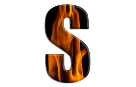 Beautiful alphabet on fire and on black background,の写真素材