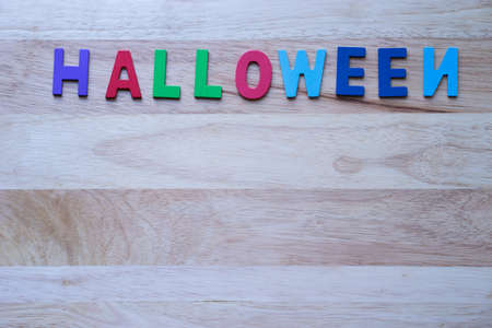 alphabet Halloween on wooden background,の写真素材
