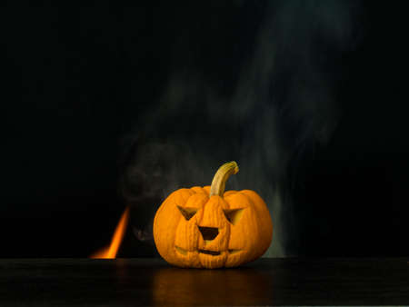 pumpkin on fire background, isolate black background,