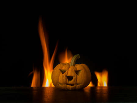 pumpkin on fire background, isolate black background,の写真素材