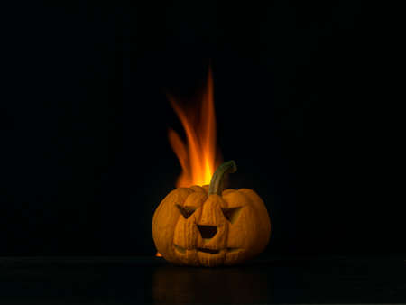 pumpkin on fire background, isolate black background,の写真素材