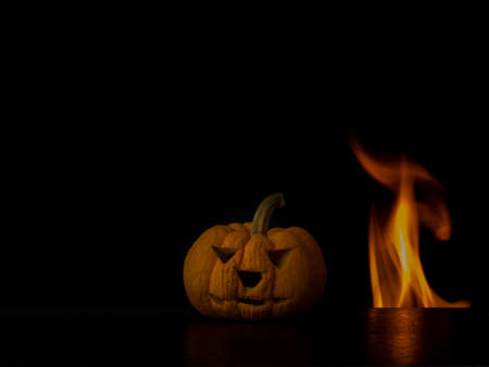 pumpkin on fire background, isolate black background,の写真素材
