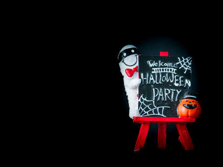 Welcome halloween party notice board on black background,の写真素材