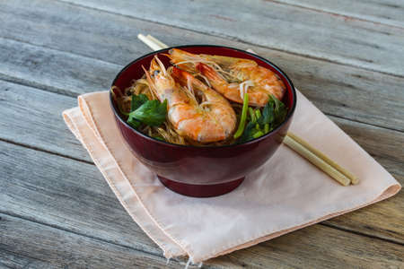 casseroled prawns/shrimps with glass noodles, 2 prawns, prawns in cup,の写真素材
