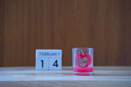 Heart Love in glass on blurred 14 february backgrournd,の写真素材