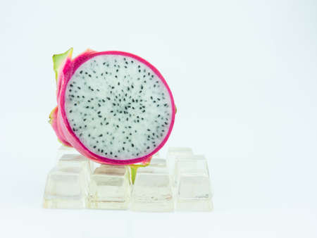Dragon fruit on ice and white background,の写真素材