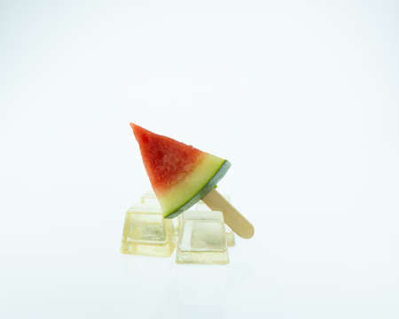 Watermelon ice cream and ice on white background,の写真素材