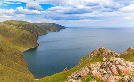 The shore of lake Baikal Sunny summer day, view from above