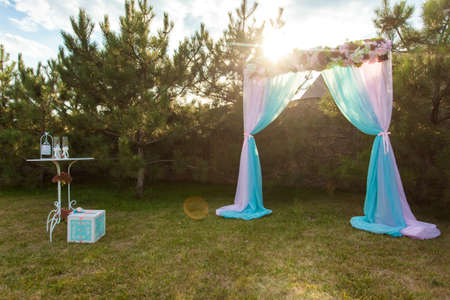 Decoration for wedding ceremony in the parkの写真素材