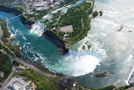 Niagara Falls both in New York, USA and Horse Shoe Falls in Toronto, Canadaの写真素材