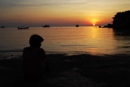 Silhouette and sunset Backgroundの写真素材