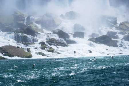 Beautiful Niagara Falls Mist and Seagulls in New York USAの写真素材