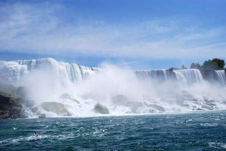 Beautiful Niagara Falls Mist and Sea Gulls in New York USAの写真素材