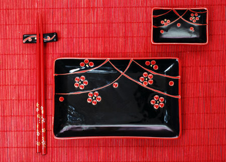 set of black chinese ceramics kitchen utensilsの写真素材