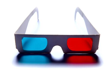 3d anaglyph glasses with red and blue at white background