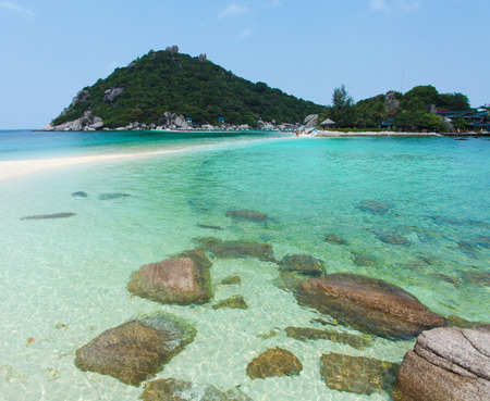 Landscape of beautiful ocean coast with clear water and blue skyの写真素材