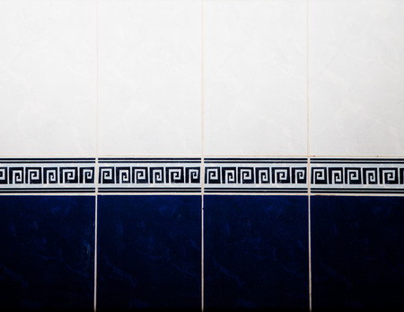 Bathroom blue and white tile on the wallの写真素材