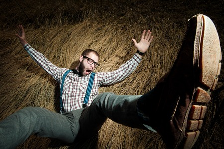 Redneck nerd man in glasses with beard outdoorの写真素材