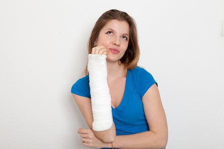 Woman With Broken Hand In Bandageの写真素材